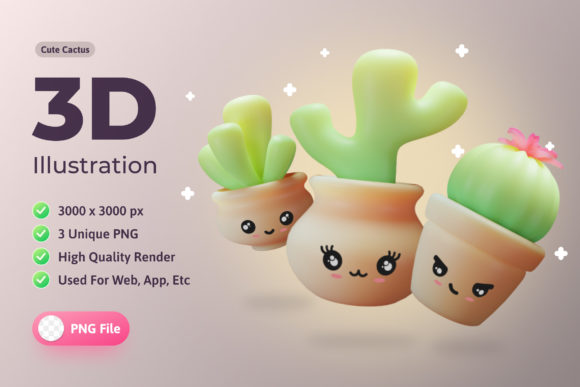 3D Illustration Plants Cute Cactus: A Unique Addition to Digital Design