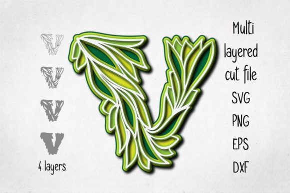 3D Layered Alphabet Letter V