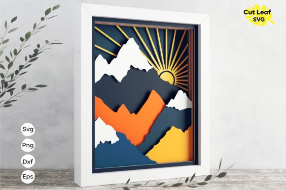 3D Mountains Shadow Box, Nature, Sunset
