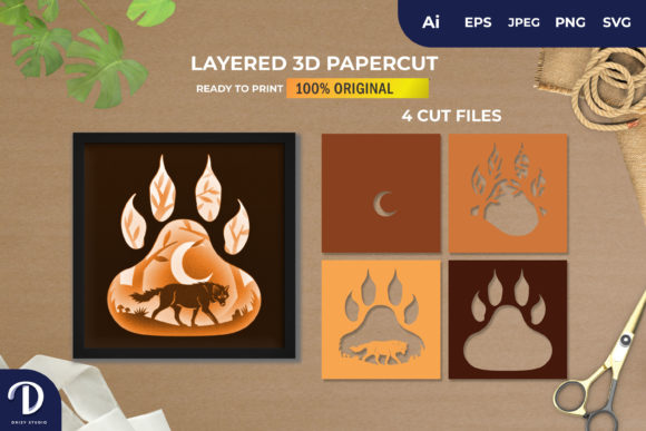 3D Shadowbox Wolf Paws in the Forest: A Unique Artistic and Decorative Concept