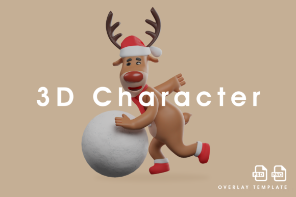 Christmas Deer Design Playing a Snowball