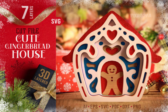 Cute Gingerbread House 3D Layered SVG