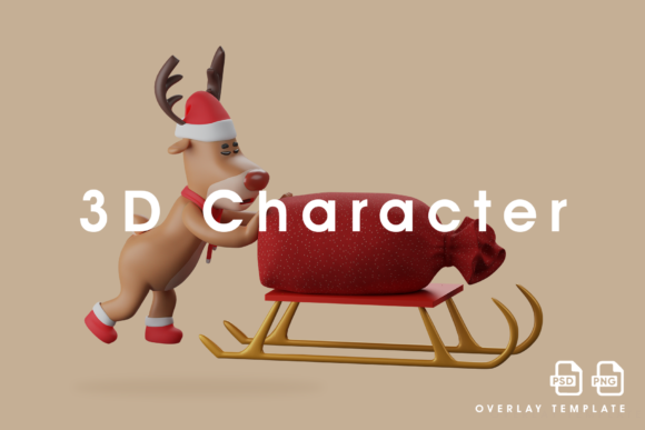 Deer 3D Having a Gift Sack on a Sleigh: A Unique Digital Creation